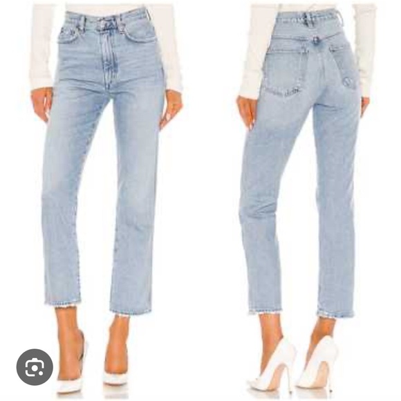 Agolde 90s Pinch Waist Jeans Womens 24 Light Wash High Rise Distressed - Picture 4 of 11